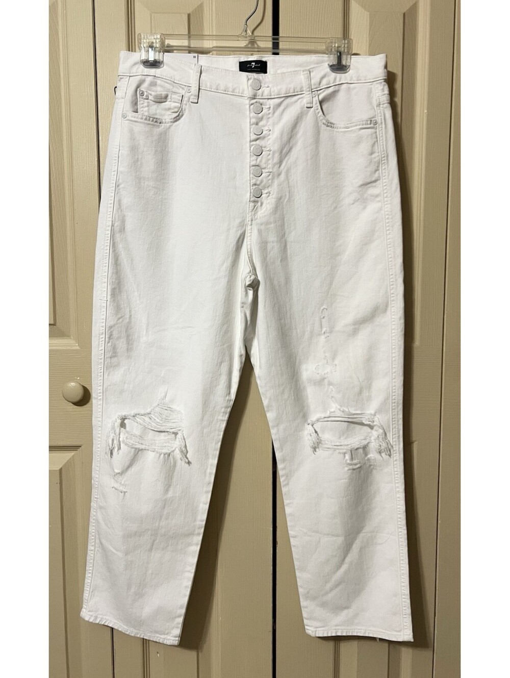 7 Seven for all Mankind White Cropped Straight Distressed Jeans Size : 33 NWT